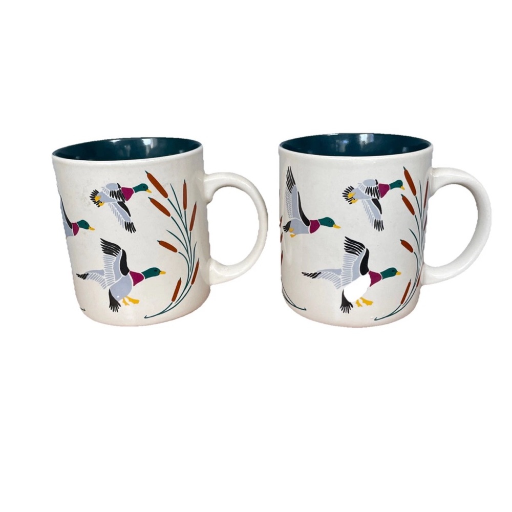 Vintage KIC Mallard Duck Ceramic Coffee Mug hunting Cabin Set Of 2 New With Tags - Picture 3 of 5